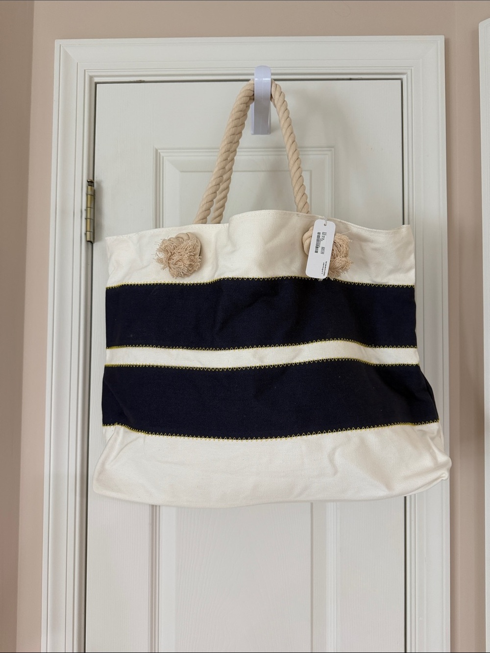 Charming Charlie Canvas Stripe Tote Bag - Navy and Cream